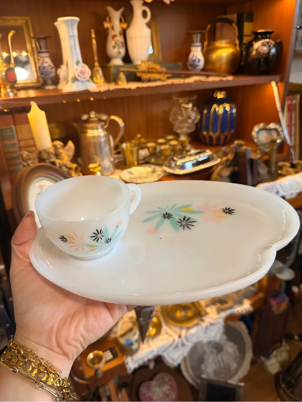White Floral Milk Glass Tea Cup and Saucer Set